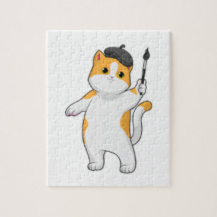 Cat as Painter with Paint brush Jigsaw Puzzle