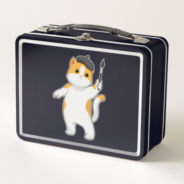 Cat as Painter with Paint brush Metal Lunch Box (Front)