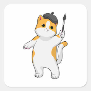 Cat as Painter with Paint brush Square Sticker