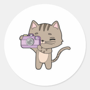 Cat as Photographer with Camera Classic Round Sticker