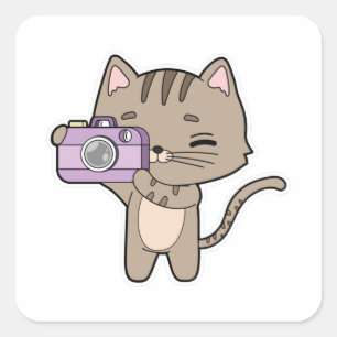 Cat as Photographer with Camera Square Sticker