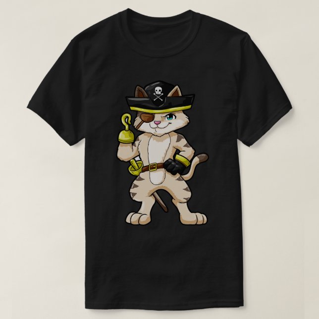 Cat as pirate with dagger and sabre T-Shirt (Design Front)