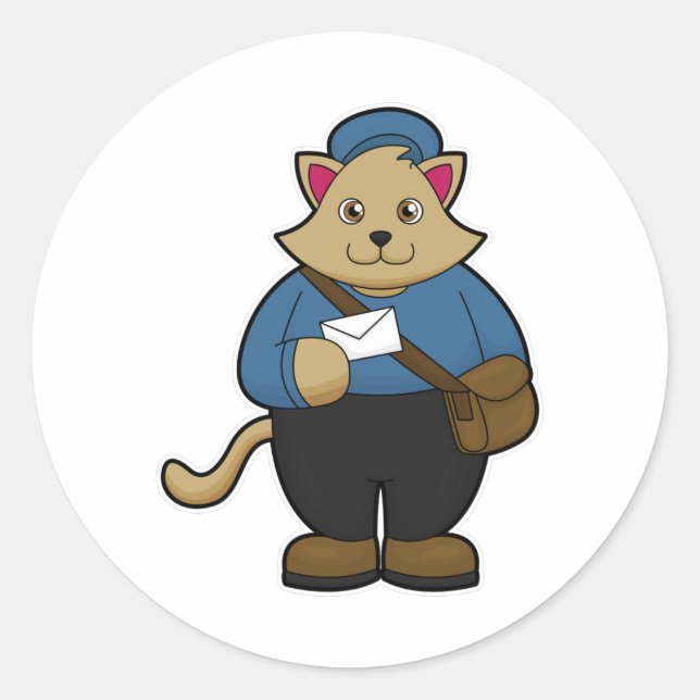 Cat as Postman with Envelope & Bag Classic Round Sticker (Front)