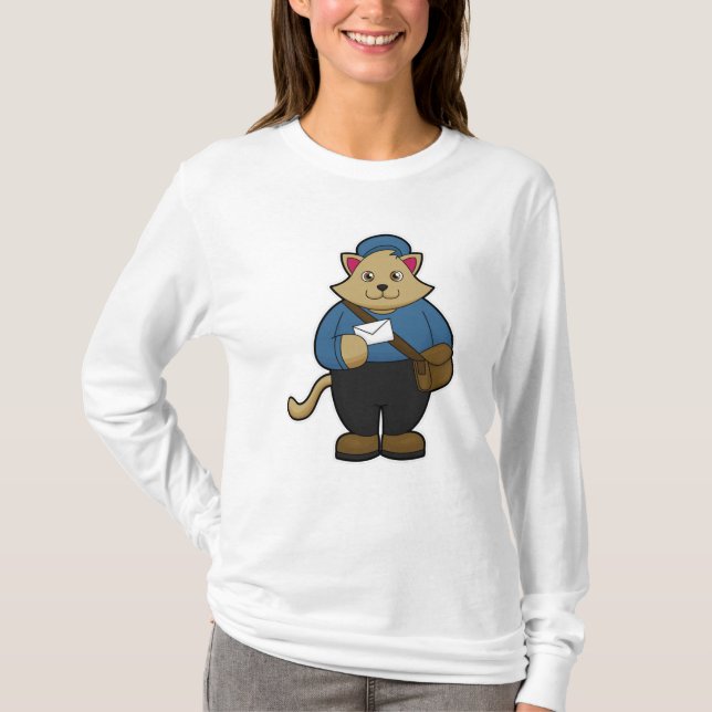 Cat as Postman with Envelope & Bag T-Shirt (Front)