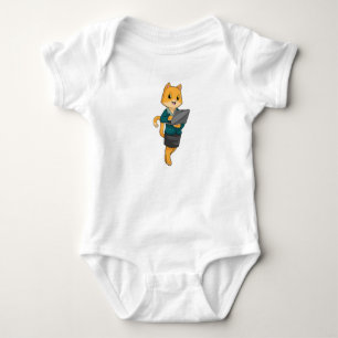 Cat as Secretary with Laptop Baby Bodysuit