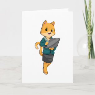 Cat as Secretary with Laptop Card