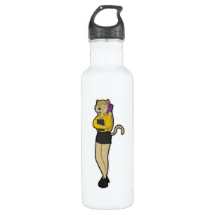 Cat as Secretary with Laptop & Mobile phone 710 Ml Water Bottle