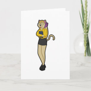 Cat as Secretary with Laptop & Mobile phone Card