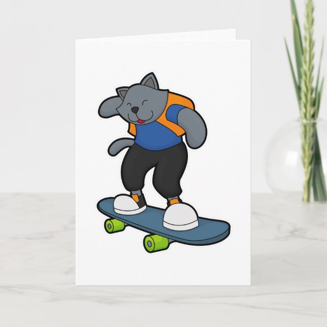 Cat as Skateboarder with Skateboard Card (Front)