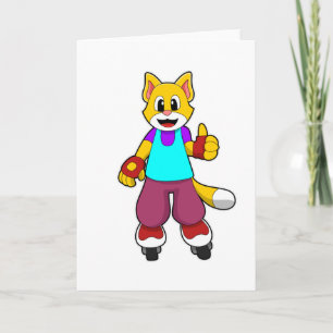 Cat as Skater with Inline skates Card