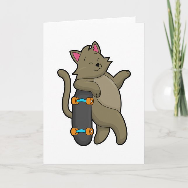 Cat as Skater with Skateboard Card (Front)