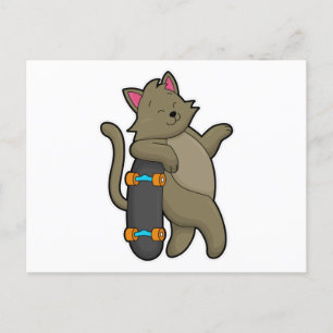Cat as Skater with Skateboard Postcard