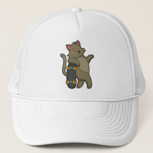 Cat as Skater with Skateboard Trucker Hat