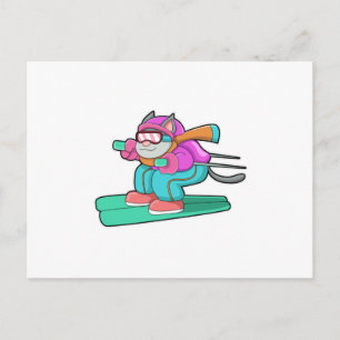 Cat as Ski jumper with Ski & Ski goggles Postcard