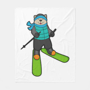 Cat as Skier with Ski Fleece Blanket