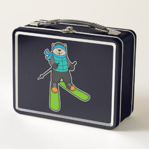 Cat as Skier with Ski Metal Lunch Box