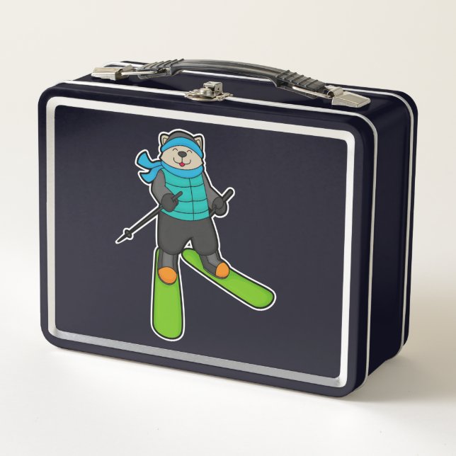 Cat as Skier with Ski Metal Lunch Box (Front)