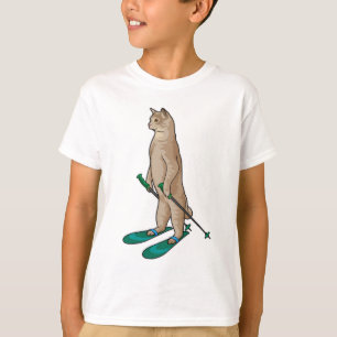 Cat as Skier with Ski & Ski poles T-Shirt