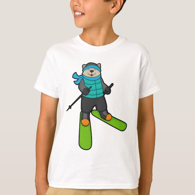 Cat as Skier with Ski T-Shirt (Front)