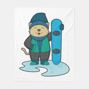 Cat as Snowboarder with Snowboard Fleece Blanket