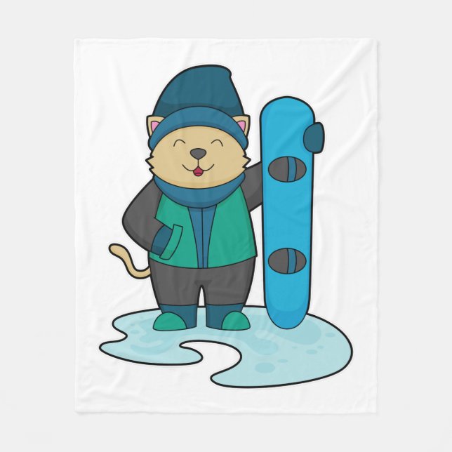 Cat as Snowboarder with Snowboard Fleece Blanket (Front)