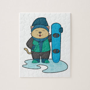 Cat as Snowboarder with Snowboard Jigsaw Puzzle
