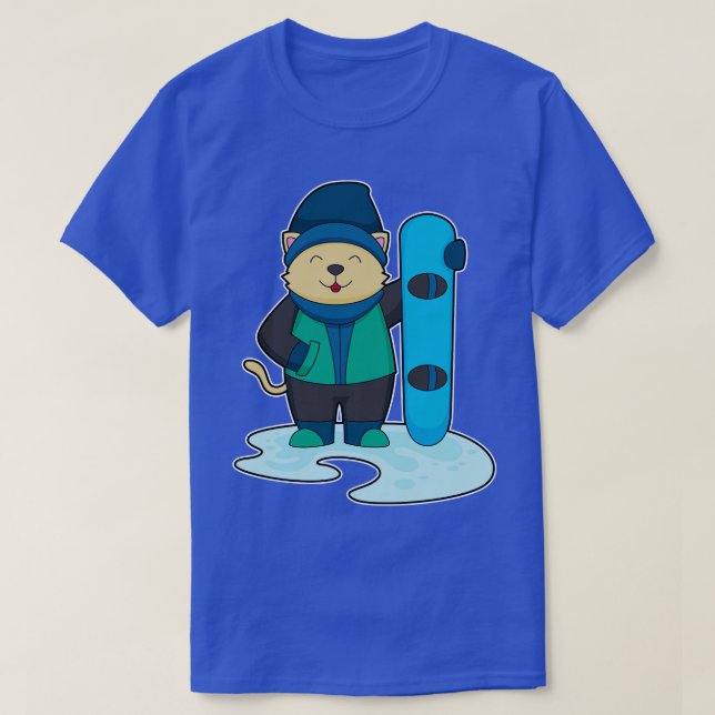 Cat As Snowboarder With Snowboard  T-Shirt (Design Front)
