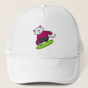 Cat as Snowboarder with Snowboard Trucker Hat