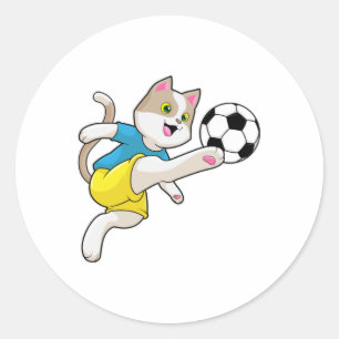 Cat as Soccer player with Soccer ball Classic Round Sticker