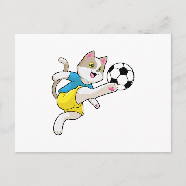 Cat as Soccer player with Soccer ball Postcard (Front)