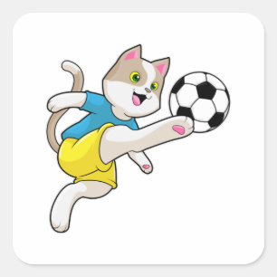 Cat as Soccer player with Soccer ball Square Sticker