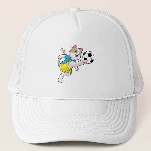 Cat as Soccer player with Soccer ball Trucker Hat (Front)