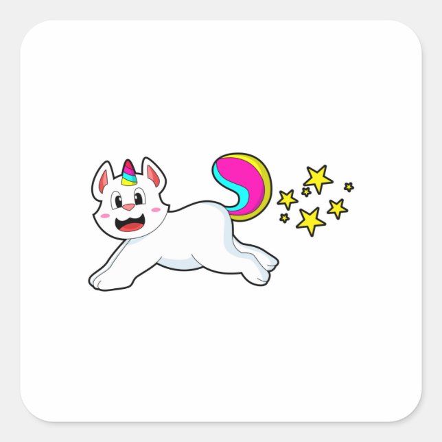 Cat as Unicorn Square Sticker (Front)