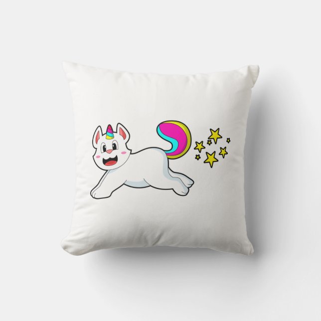 Cat as Unicorn Throw Pillow (Front)
