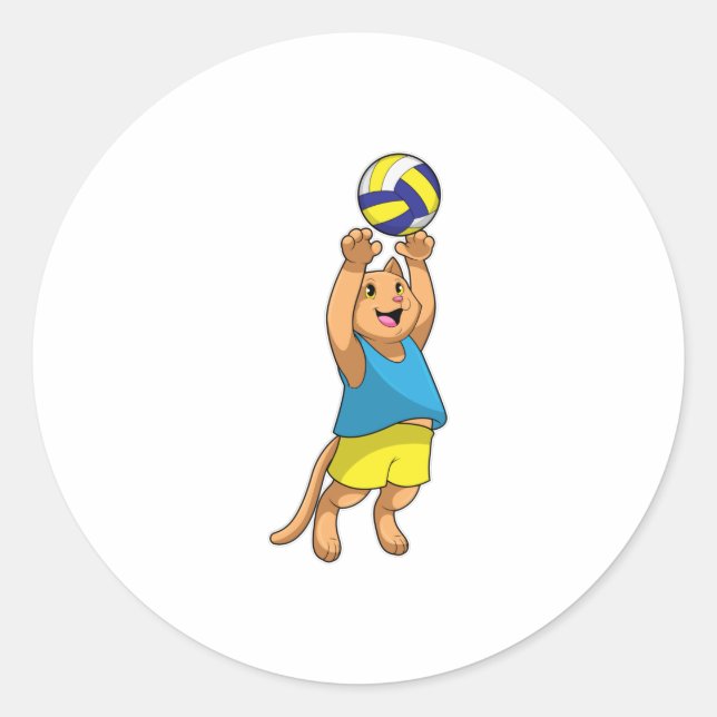 Cat as Volleyball player with Volleyball Classic Round Sticker (Front)