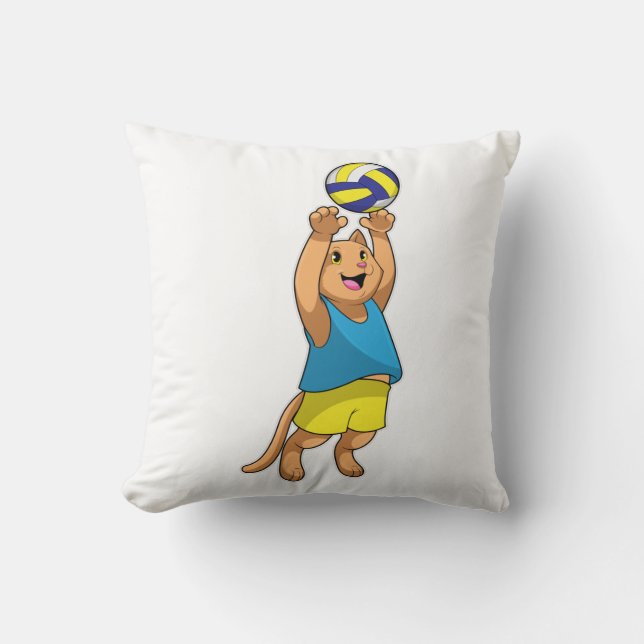 Cat as Volleyball player with Volleyball Throw Pillow (Front)
