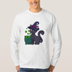 Cat as Witch with Cauldron T-Shirt