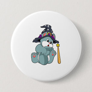 Cat as Wizard with Magic wand & Hat 3 Inch Round Button