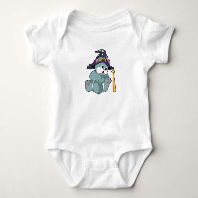 Cat as Wizard with Magic wand & Hat Baby Bodysuit (Front)