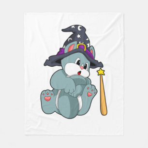 Cat as Wizard with Magic wand & Hat Fleece Blanket