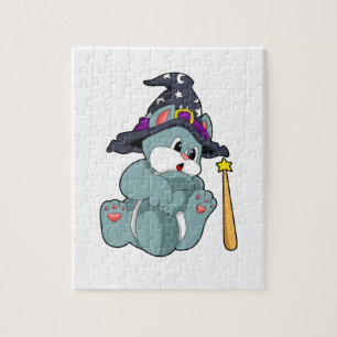 Cat as Wizard with Magic wand & Hat Jigsaw Puzzle