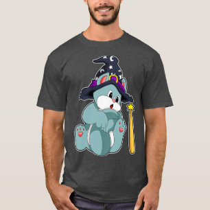 Cat as Wizard with Magic wand Hat T-Shirt