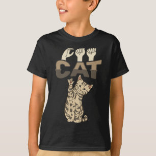 Cat Asl Hand Gesture Deaf Hearing Loss Awareness T-Shirt