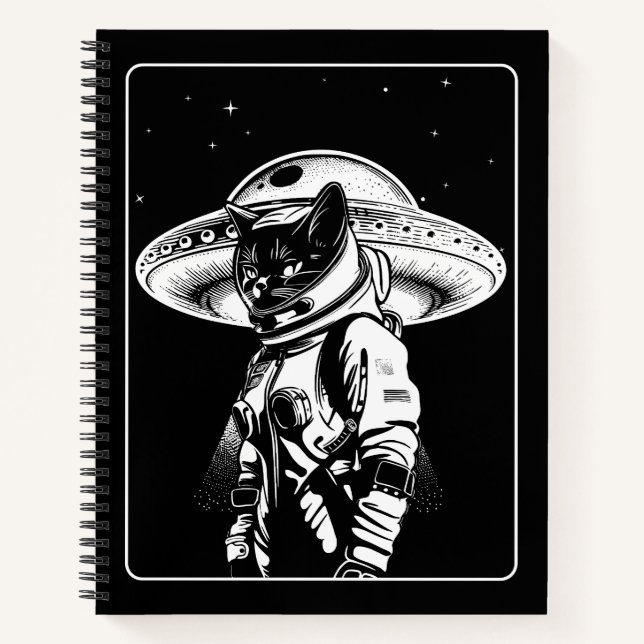 Cat Astronaut Alien UFO Science Fiction Notebook (Front)