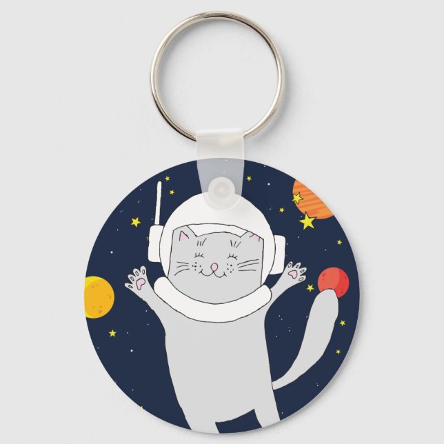 Cat Astronaut Animal With Space Helmet Clipart Bab Keychain (Front)