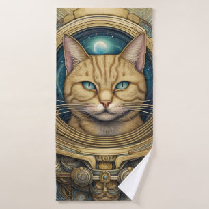 Cat astronaut cyberpunk art bath towel set