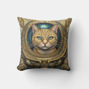 Cat astronaut cyberpunk art throw pillow