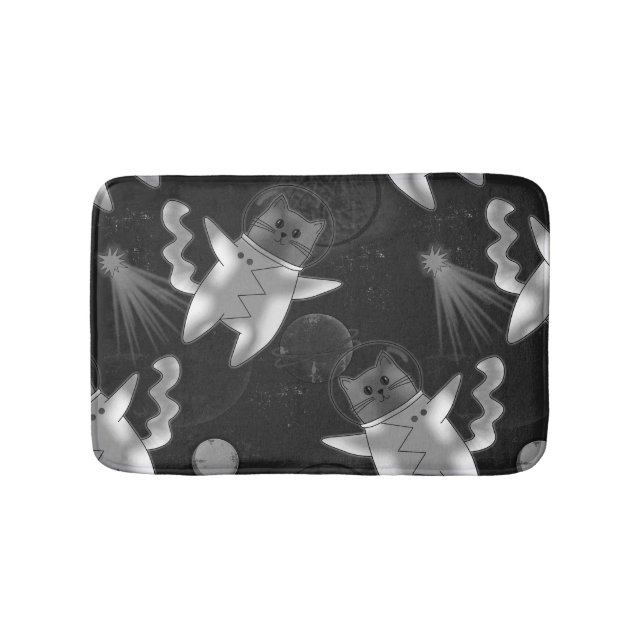 Cat astronaut in black and white. bath mat (Front)
