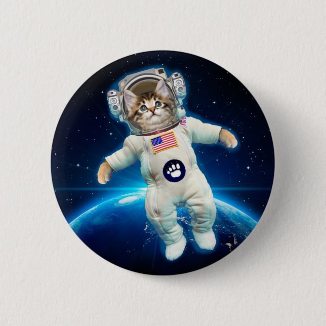 Cat astronaut in space 2 inch round button (Front)