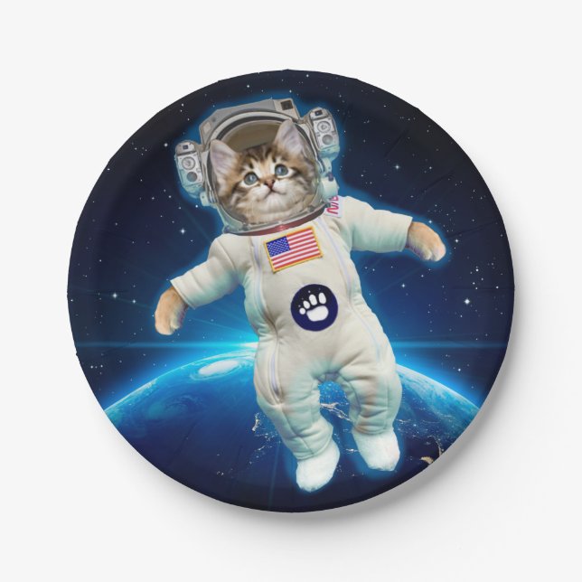 Cat astronaut in space paper plate (Front)